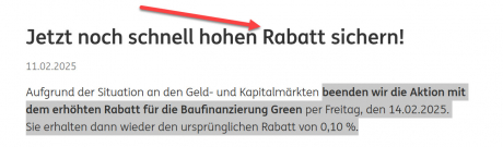 ING beendet Sonderrabatt Baufi Green - zum 14.02.2